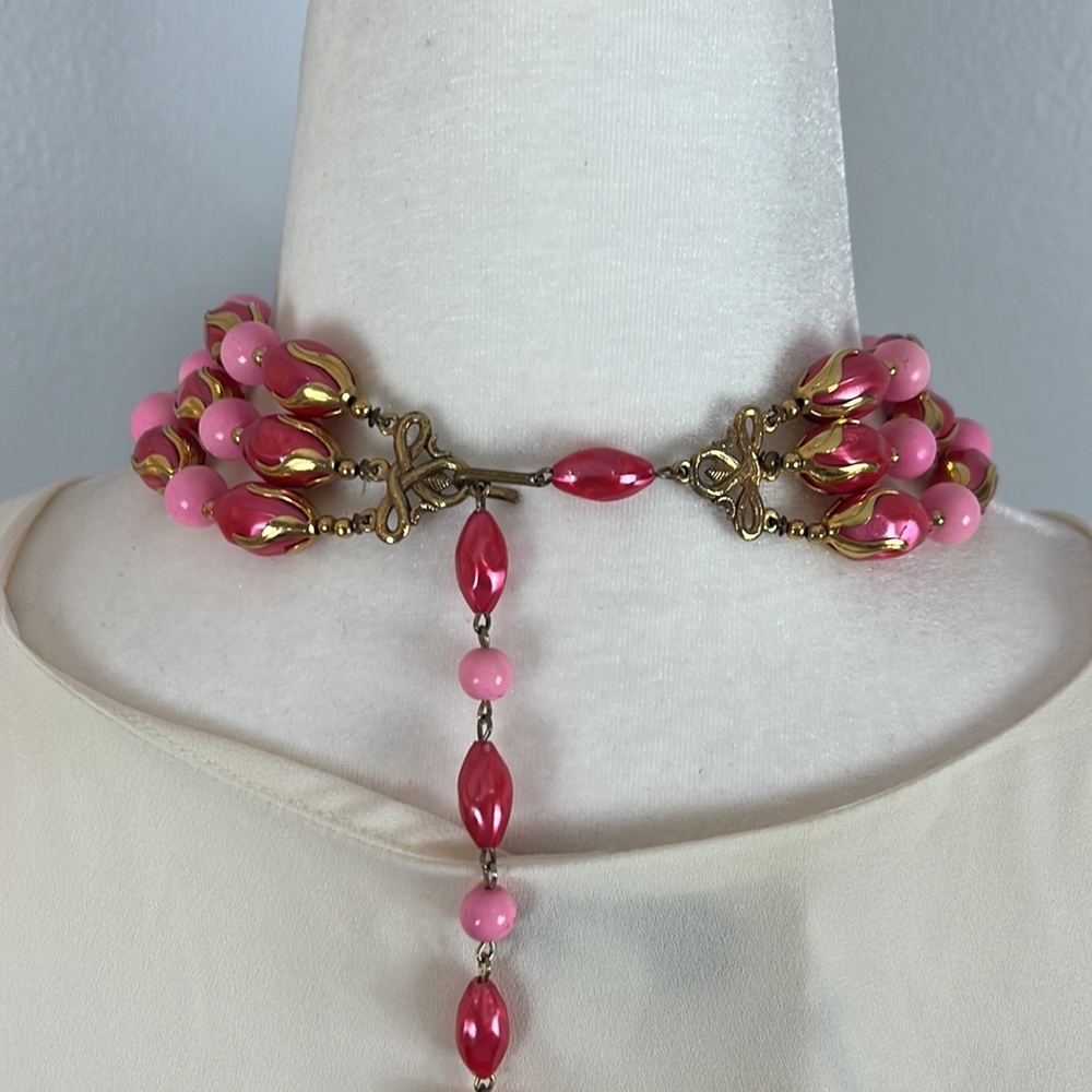 Choker Multi Strand Vintage 1950s with Round  Oblong Beads & Gold Tone Hardware - Picture 13 of 15